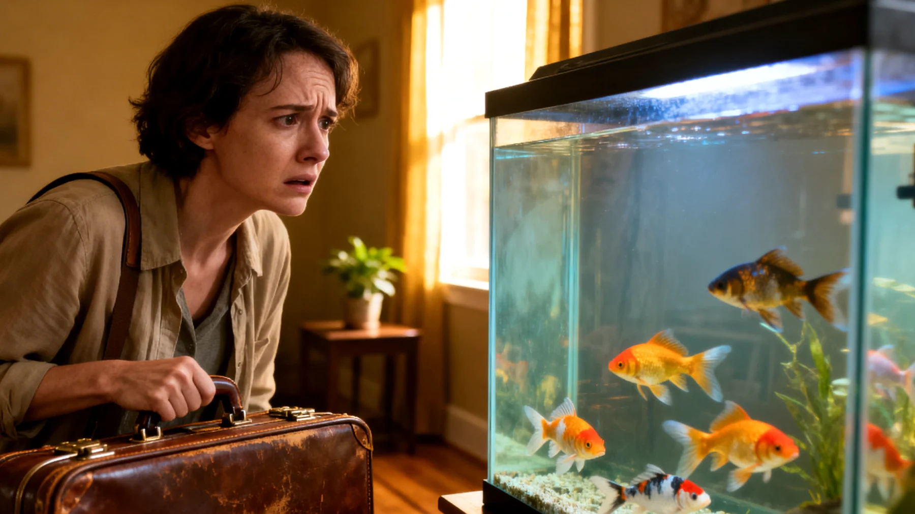 Fische können während einer Reise des Besitzers nicht ausreichend versorgt werden und benötigen eine zuverlässige Fütterungslösung sowie Pflege des Aquariums"