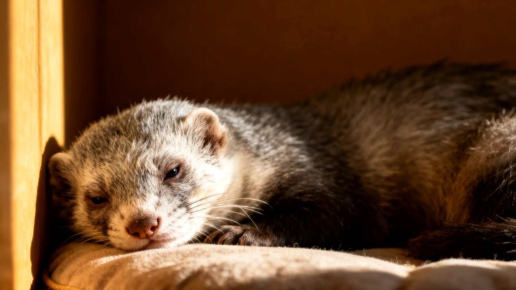 Ältere Frettchen benötigen eine angepasste Umgebung und besondere Aufmerksamkeit, da sie häufig an altersbedingten Erkrankungen wie Nebennierentumoren, Insulinomen oder Herzproblemen leiden und ihre Mobilität sowie Sinnesleistungen nachlassen"